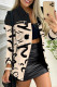 Apricot Casual Print Patchwork Buckle Turndown Collar Outerwear