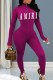Rose Red Sexy Print Letter Zipper Collar Jumpsuits