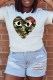 White Casual Print Patchwork O Neck T-Shirts