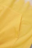 Yellow Blue Casual Print Patchwork Hooded Collar T-shirt Dress Dresses