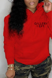 Red Casual Print Patchwork Hooded Collar Tops