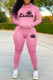 Pink Casual Letter Print Basic Hooded Collar Long Sleeve Two Pieces