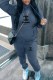 Gray Blue Casual Print Letter Hooded Collar Long Sleeve Two Pieces