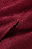 Burgundy Sexy Formal Solid Patchwork Slit Off the Shoulder Evening Dress Dresses