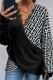 Black Casual Print Patchwork V Neck Tops
