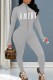 White Sexy Print Letter Zipper Collar Jumpsuits