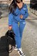 Blue Casual Print Letter Hooded Collar Long Sleeve Two Pieces