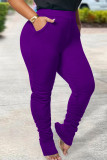 Pink Casual Solid Patchwork Fold High Waist Pencil Solid Color Bottoms