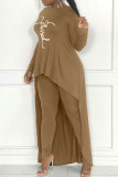 Grey Casual Print Asymmetrical O Neck Long Sleeve Two Pieces