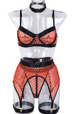 Orange Sexy Solid Hollowed Out Patchwork Lingerie(Four Pieces)