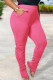 Pink Casual Solid Patchwork Fold High Waist Pencil Solid Color Bottoms