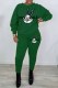 Dark Green Casual Character Print Letter O Neck Long Sleeve Two Pieces