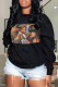Black Vintage Print Patchwork O Neck Tops