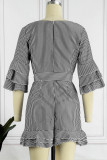 Pink Casual Striped Print Patchwork V Neck Dresses
