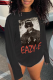 Black Street Print Patchwork O Neck Tops