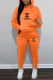 Tangerine Red Casual Print Letter Hooded Collar Long Sleeve Two Pieces