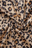 Leopard Print Casual Print Patchwork Turndown Collar Long Sleeve Two Pieces