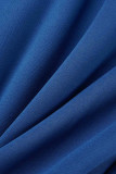 Light Blue Casual Solid Patchwork Zipper Collar Tops