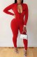 Red Sportswear Print Letter Zipper Collar Jumpsuits