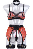 Orange Sexy Solid Hollowed Out Patchwork Lingerie(Four Pieces)
