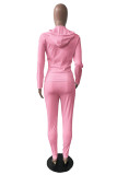 Red Casual Letter Print Basic Hooded Collar Long Sleeve Two Pieces