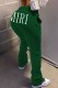Dark Green Casual Print Letter Straight Mid Waist Bottoms