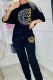 Black Casual Figure Print Patchwork Letter O Neck Half Sleeve Two Pieces