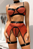 Red Sexy Solid Hollowed Out Patchwork Lingerie(Four Pieces)