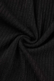 Black Casual Solid Patchwork Hooded Collar Long Sleeve Two Pieces