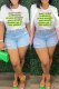 White Street Print Patchwork Draw String Letter O Neck T-Shirts