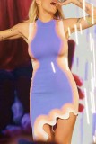 Purple Sexy Print Asymmetrical O Neck Sleeveless Dress Dresses