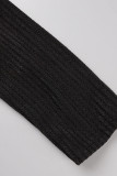 Black Casual Solid Patchwork Hooded Collar Long Sleeve Two Pieces