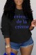 Black Casual Letter Print Basic O Neck Tops