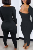 Purple Sexy Solid Patchwork Slit Square Collar Long Sleeve Two Pieces