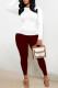 Burgundy Casual Street Solid Patchwork O Neck Long Sleeve Two Pieces