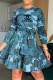 Blue Street Camouflage Print Letter O Neck A Line Dresses