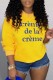 Yellow Casual Letter Print Basic O Neck Tops