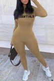 Camel Street Print Letter O Neck Jumpsuits