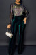 Ink Green Sexy Solid Patchwork See-through Hot Drill O Neck Straight Jumpsuits