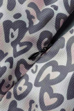 Khaki Casual Print Ripped Patchwork Regular Mid Waist Trousers