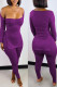 Purple Sexy Solid Patchwork Slit Square Collar Long Sleeve Two Pieces