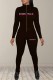 Black Sportswear Print Letter Zipper Collar Jumpsuits