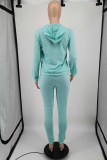 Baby Blue Casual Print Letter Hooded Collar Long Sleeve Two Pieces