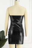 Silver Sexy Solid Backless Strapless Sleeveless Dress Dresses