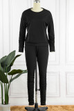 Black Casual Sportswear Solid Patchwork O Neck Long Sleeve Two Pieces