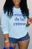 Grey Casual Letter Print Basic O Neck Tops
