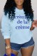 Sky Blue Casual Letter Print Basic O Neck Tops