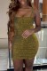 Gold Sexy Solid Backless Square Collar Sling Dress Dresses