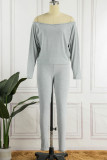 Grey Casual Solid Patchwork Oblique Collar Long Sleeve Two Pieces