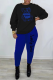 Blue Casual Print Patchwork O Neck Long Sleeve Two Pieces